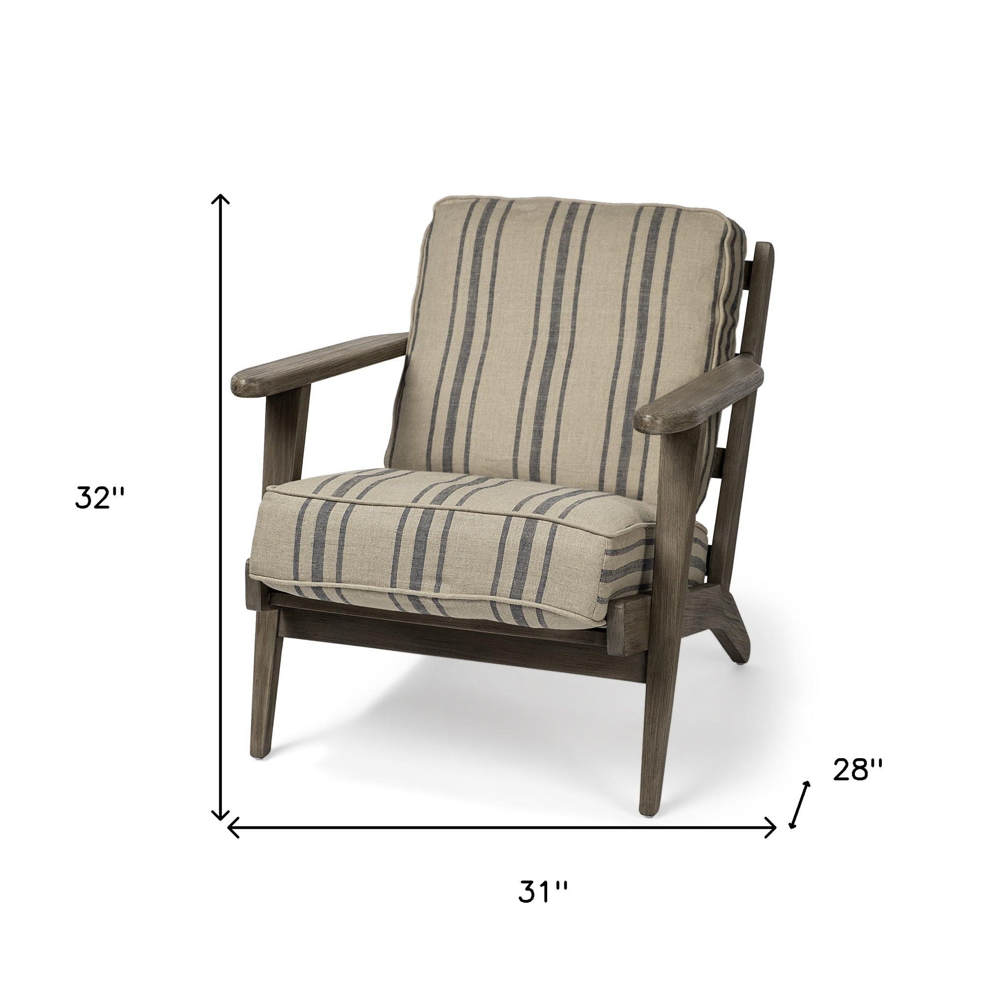 Striped Fabric Wrapped Accent Chair With Wooden Frame - Light Brown