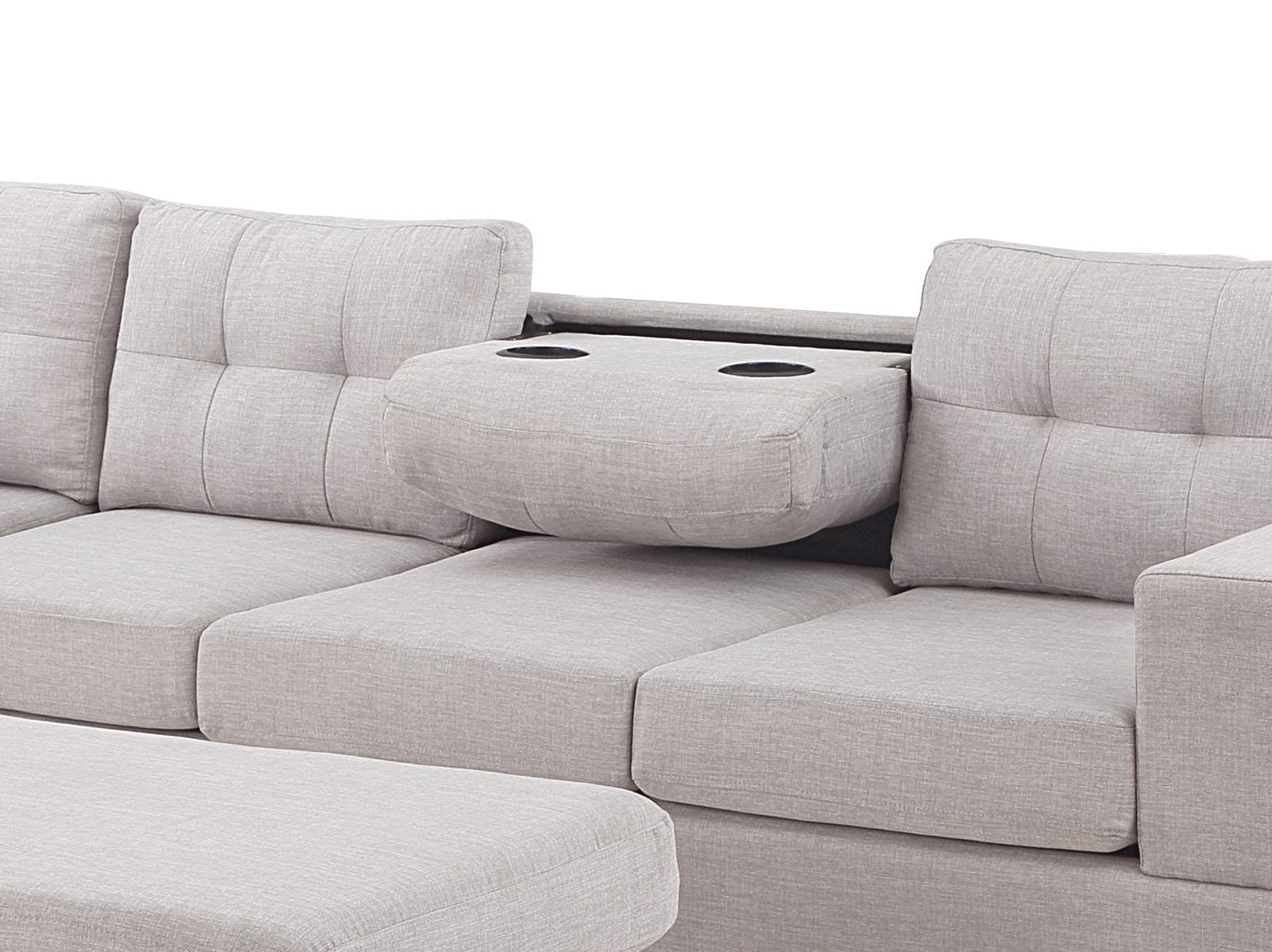 Hilo - Fabric Reversible Sectional Sofa With Dropdown Armrest, Cupholder, And Storage Ottoman