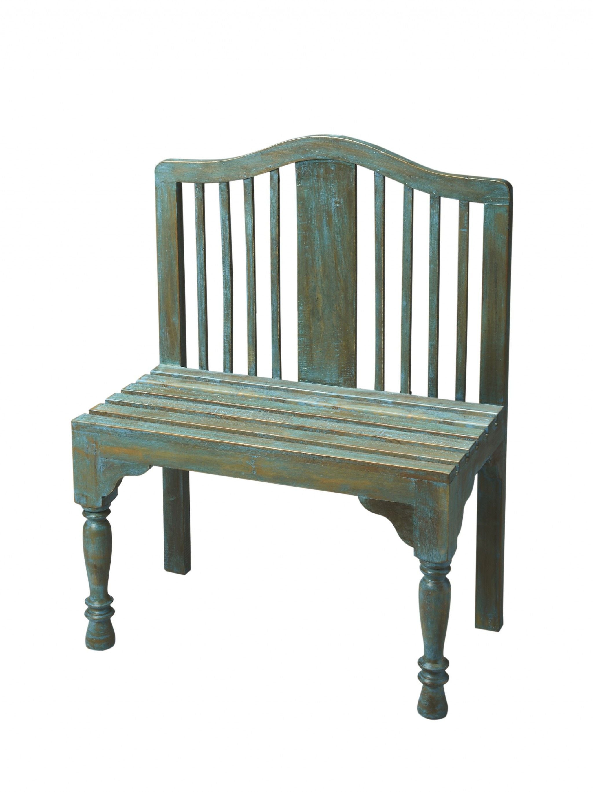 Solid Wood Bench - Antiqued Blue