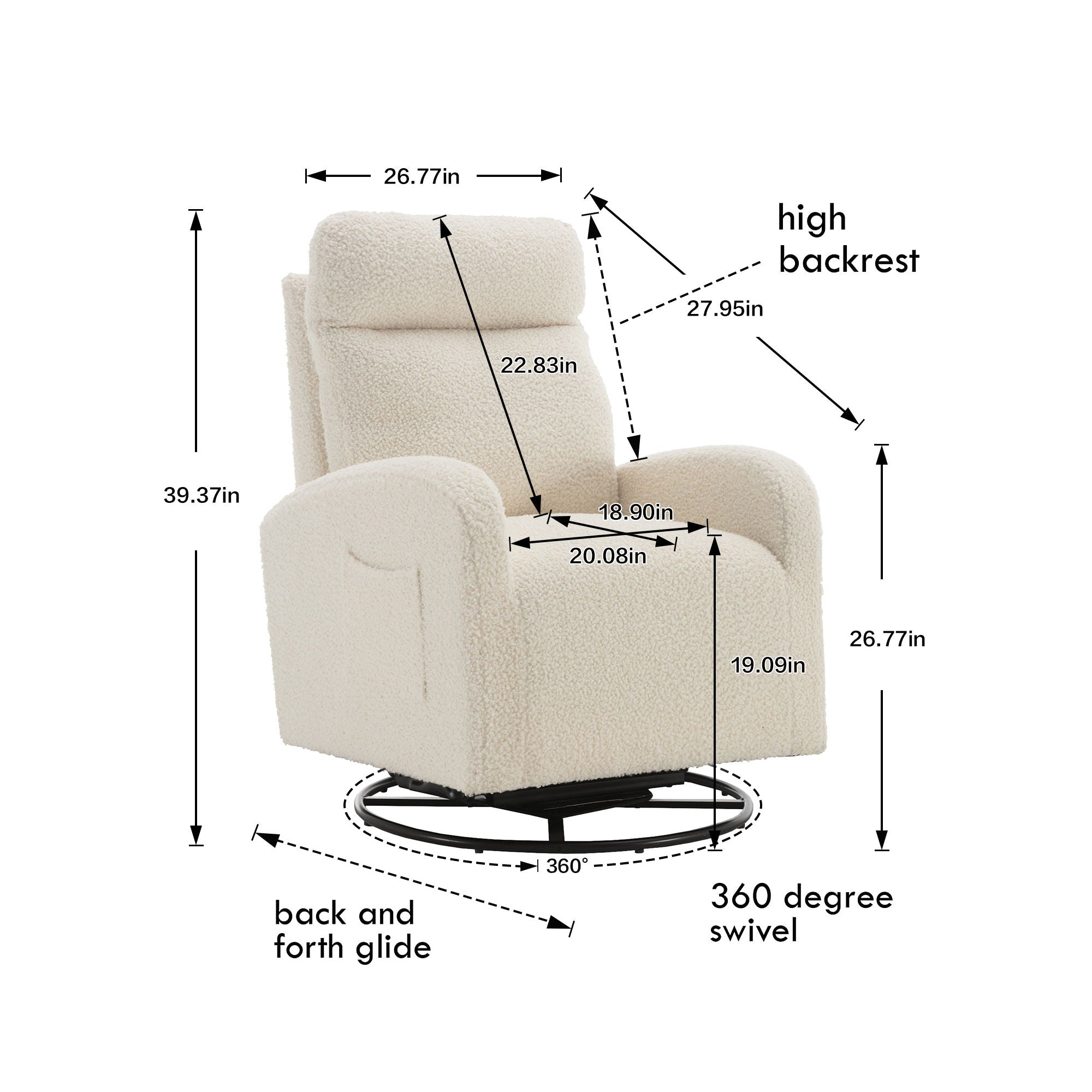 Jiada - Upholstered Swivel Glider Rocking Chair For Nursery Modern Style One Left Bag