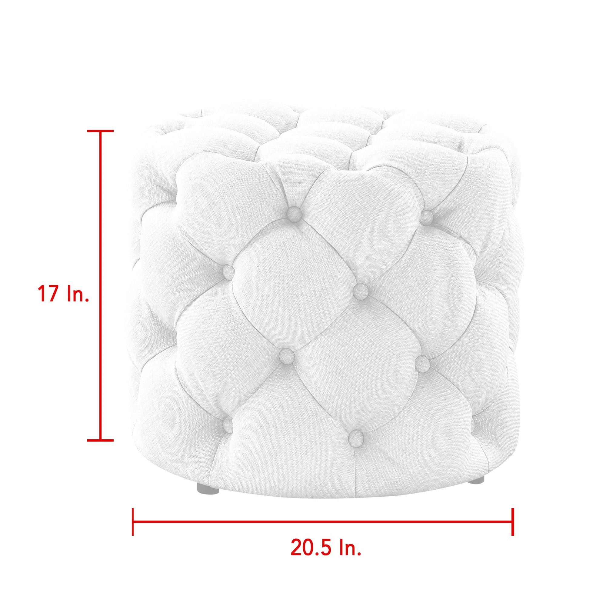 Linen Tufted Round Ottoman - White