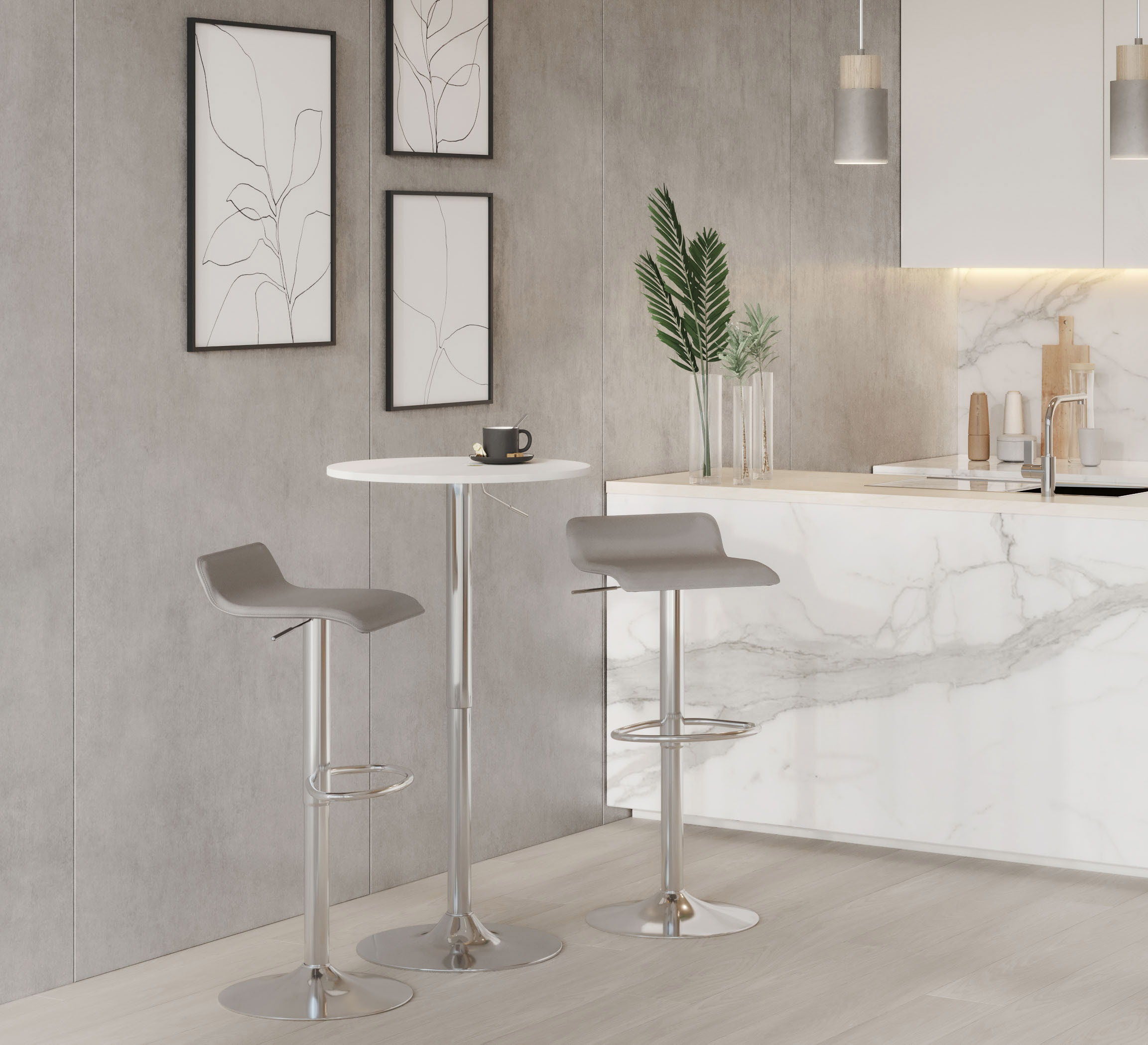 Adjustable Contemporary Bar Table - White