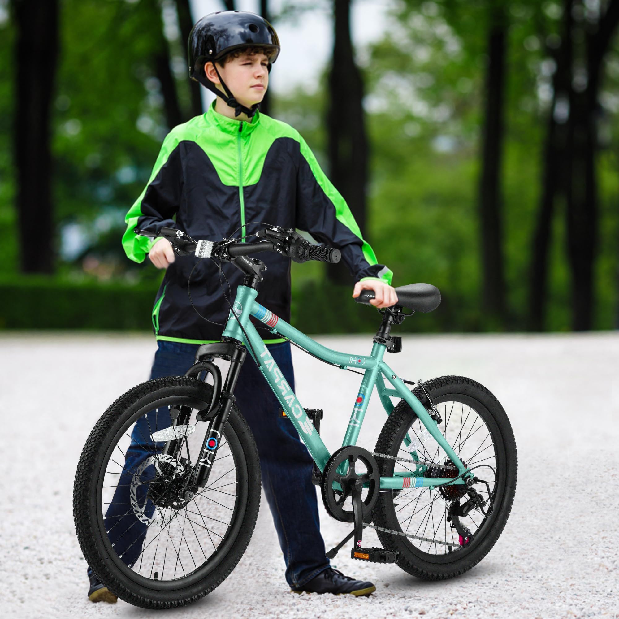 S20101 20" Kids' Bike, Boys Girls Mountain Bike Ages 8-12, 7 Speed Teenager Children Kids' Bicycles, Front Suspension Disc Brake Rear V-Brake, High Steel Frame