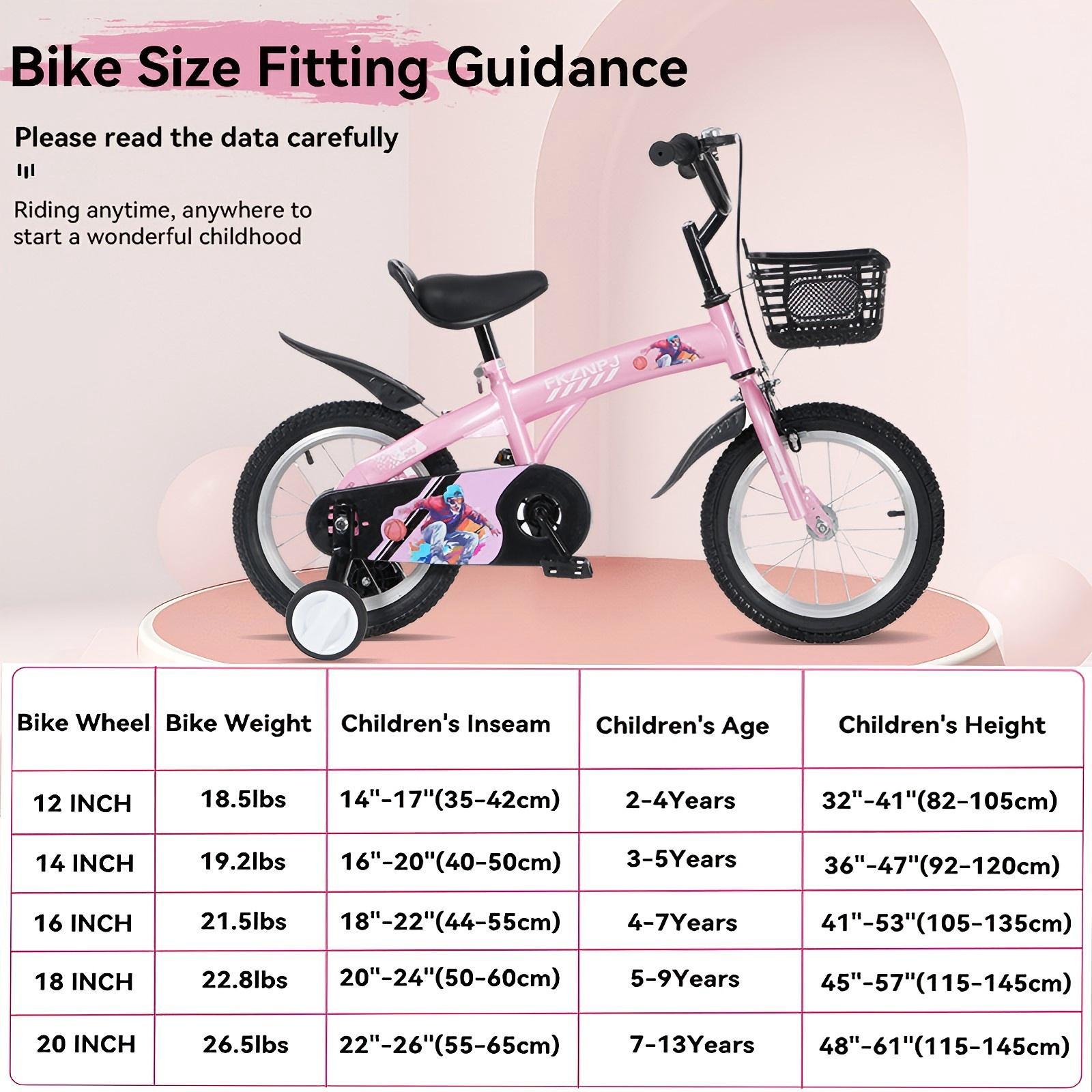 Fkznpj - 16" Sporty Kids Bike With Training Wheels And Stand Adjustable Saddle Suitable For Boys And Girls Aged 4 - 8 Years Tall Height 41 - 46" Available In A Variety Of Colors