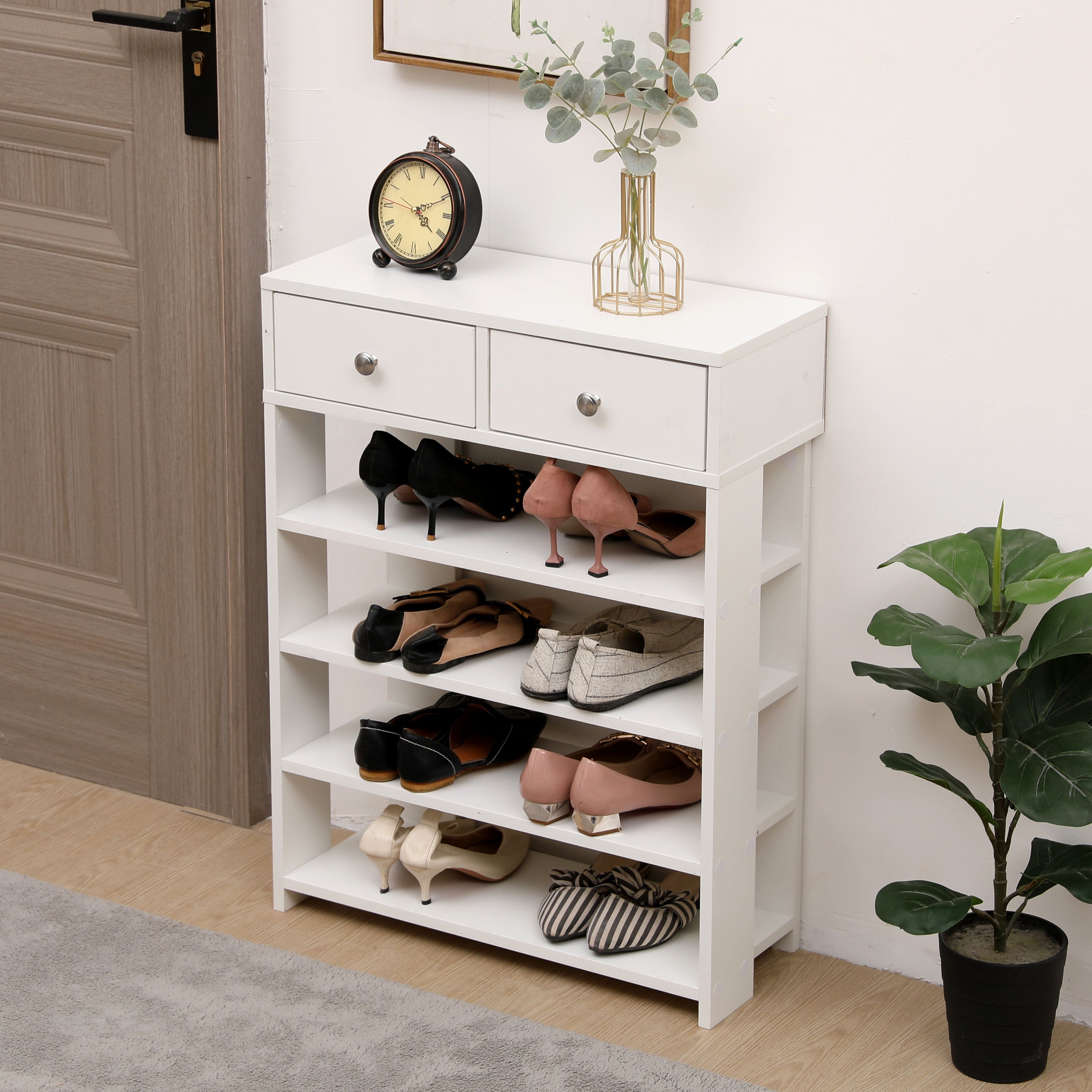 Storage Rack Storage Organiser In The Entryway Economical Home Shoe Rack Multi-Layer Shoe Cabinet, Bring 2 Drawers, Very Suitable For Entrance Hallway - White