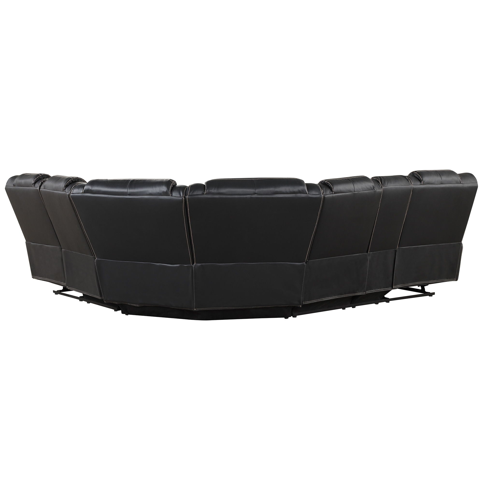 Modern Faux Leather Manual Reclining With Center Console With LED Light Strip, Living Room Furniture Set, PU Symmetrical Couch With 2 Cup Holders And Storage For Living Room - Black