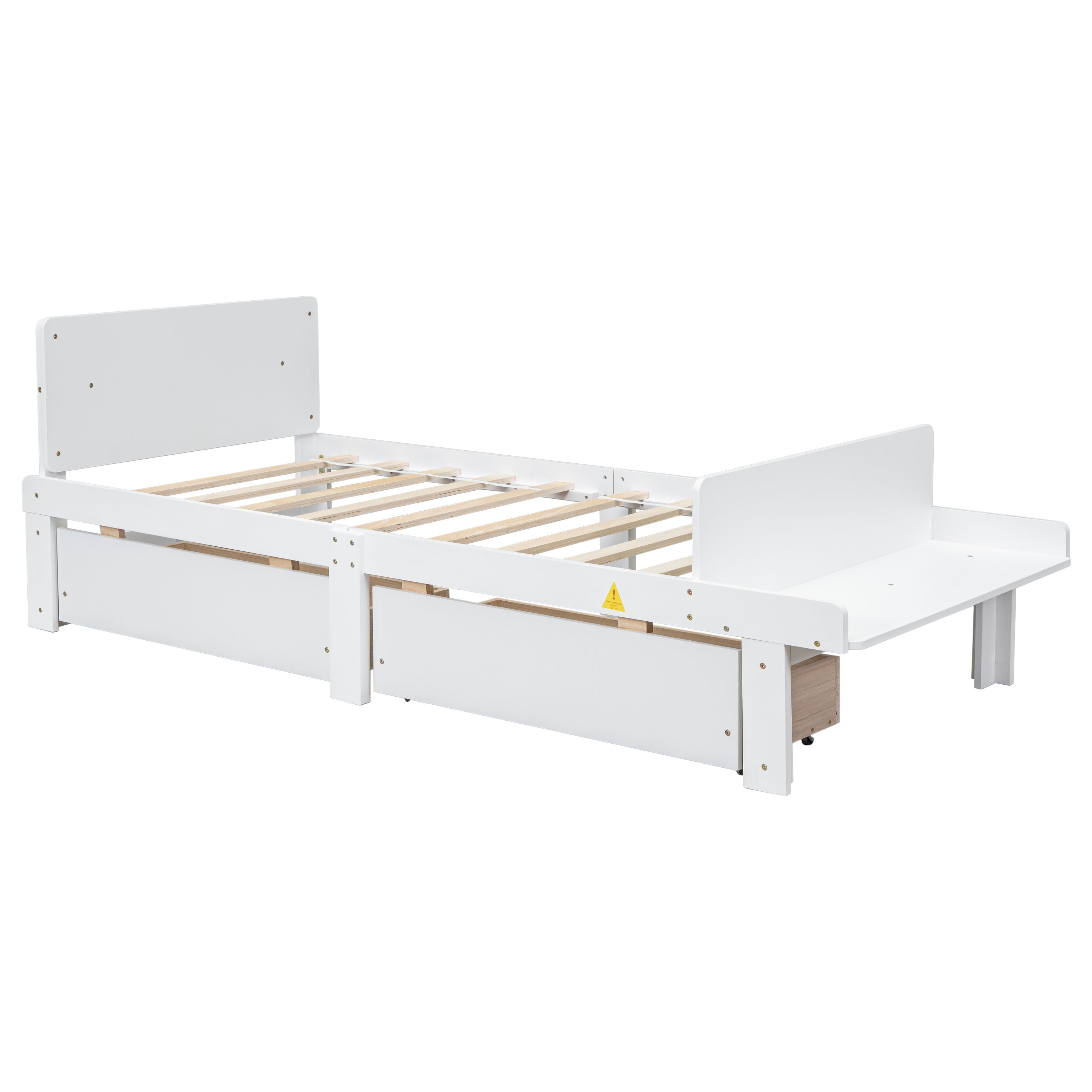 Twin Bed With Footboard Bench, 2 Drawers - White