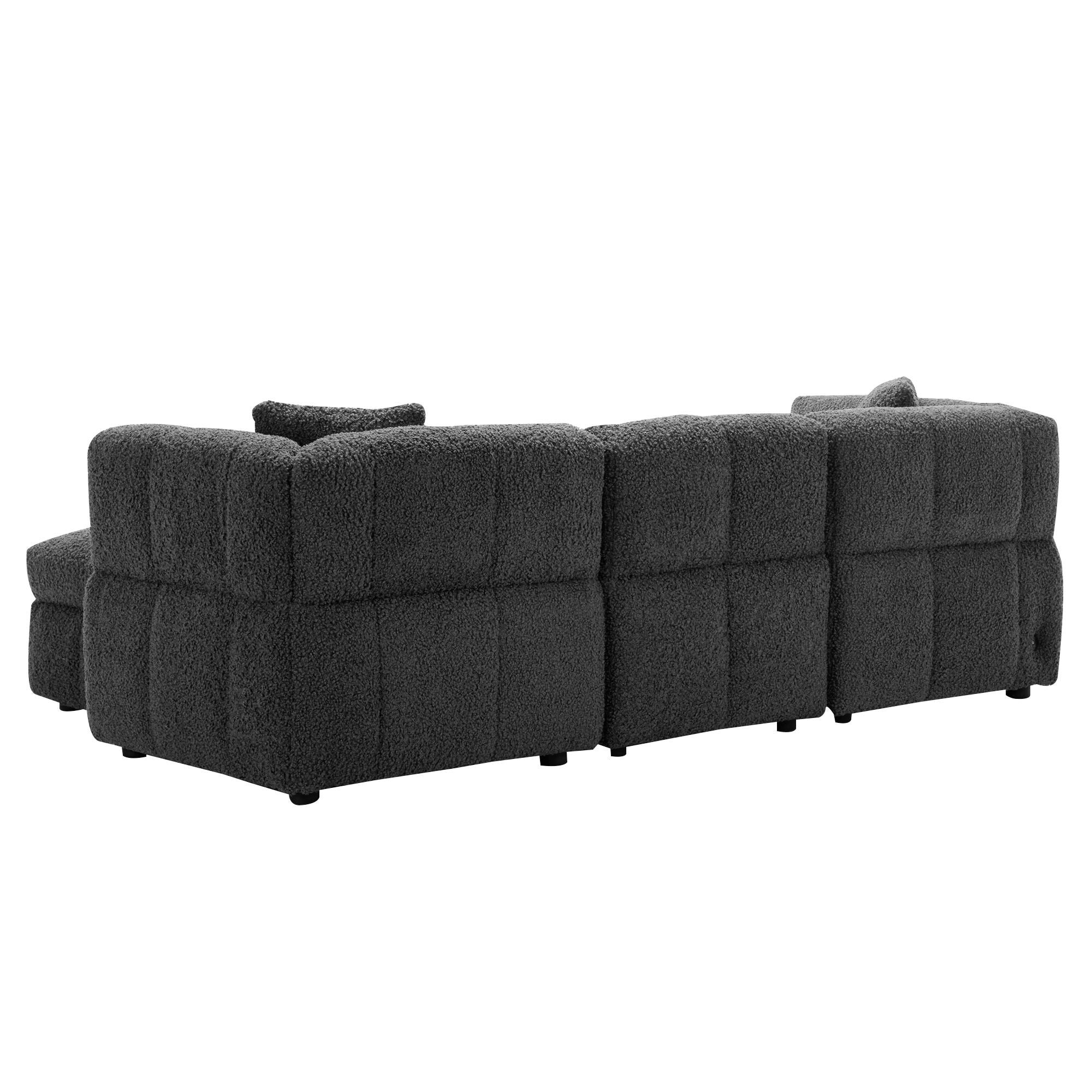 Sectional Sofa Cozy Teddy Fleece Sectional Sofa Couch With Two USB Ports A Movable Storage Ottoman And Two Lumbar Pillows For Living Room