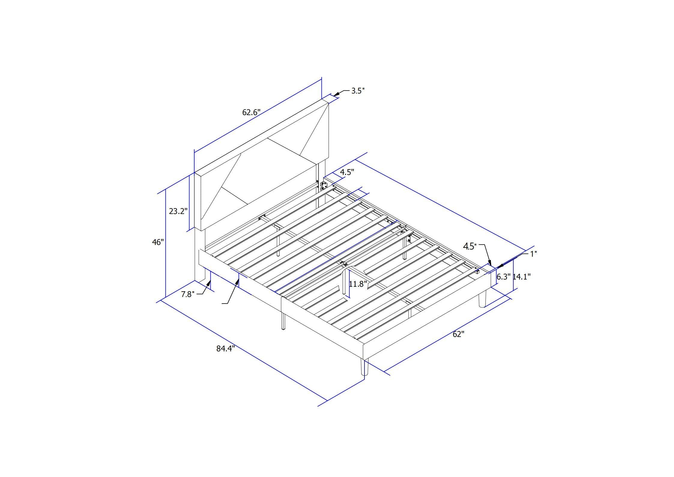 Queen Size Upholstered Platform Bed Frame With Headboard, Strong Wood Slat Support, Mattress Foundation, No Box Spring Needed - Dark Gray