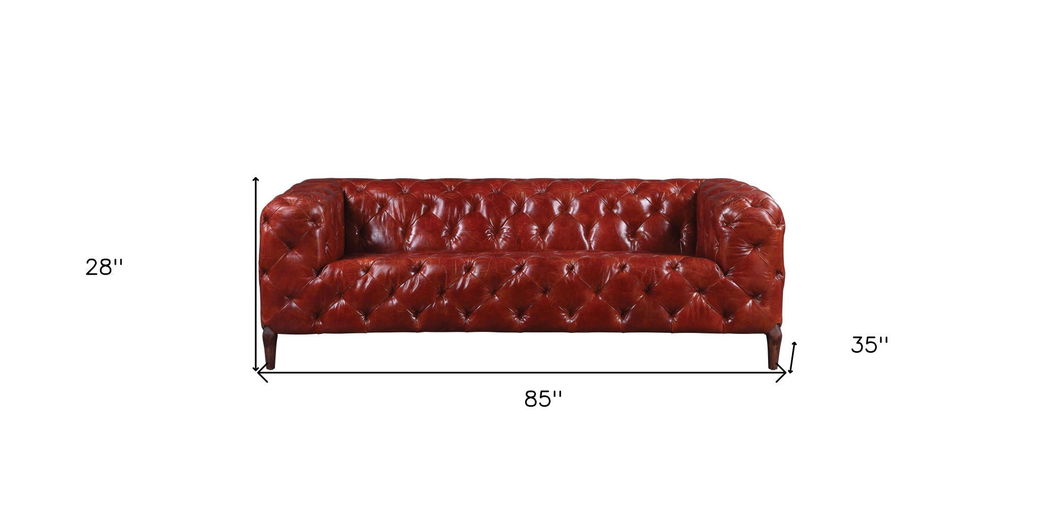 Top Grain Leather Sofa With Black Legs - Merlot