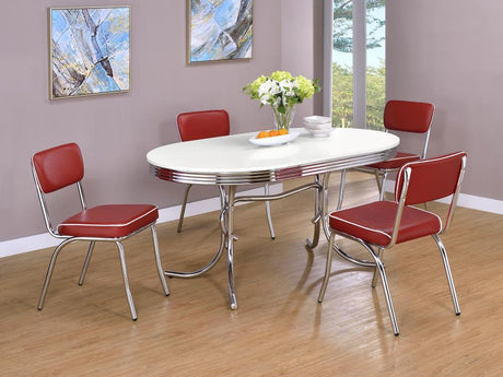 Retro - Oval Dining Table Set Red 5 Pc. Table, 4 Chairs by CoasterEveryday | Bel Furniture
