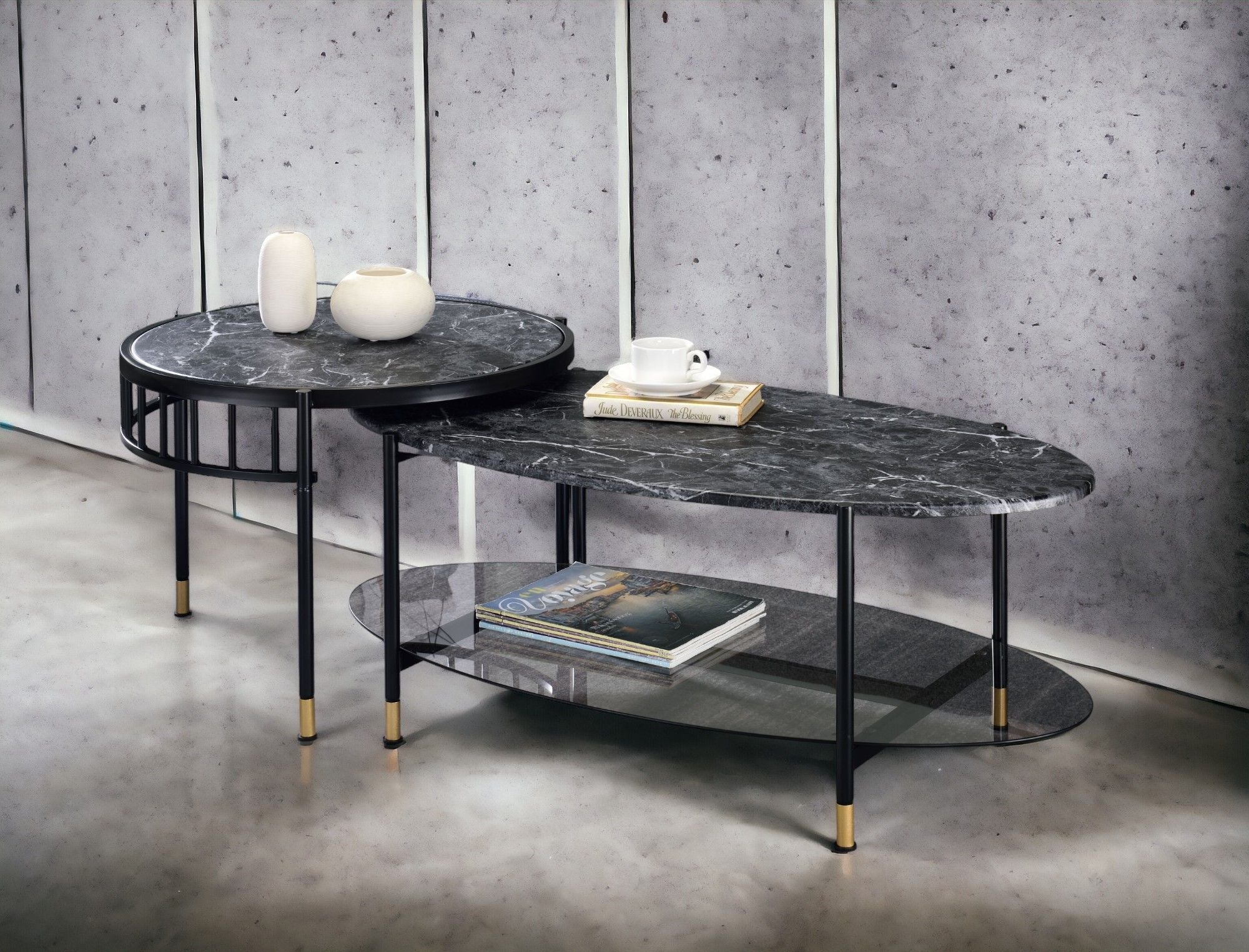 Silas - Engineered Stone Top Nesting Table - Black