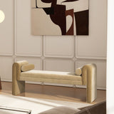 Mason - Arched Arm Bench With Bolster Pillows - Camel Brown Beige by Jennifer Taylor Home | Bel Furniture