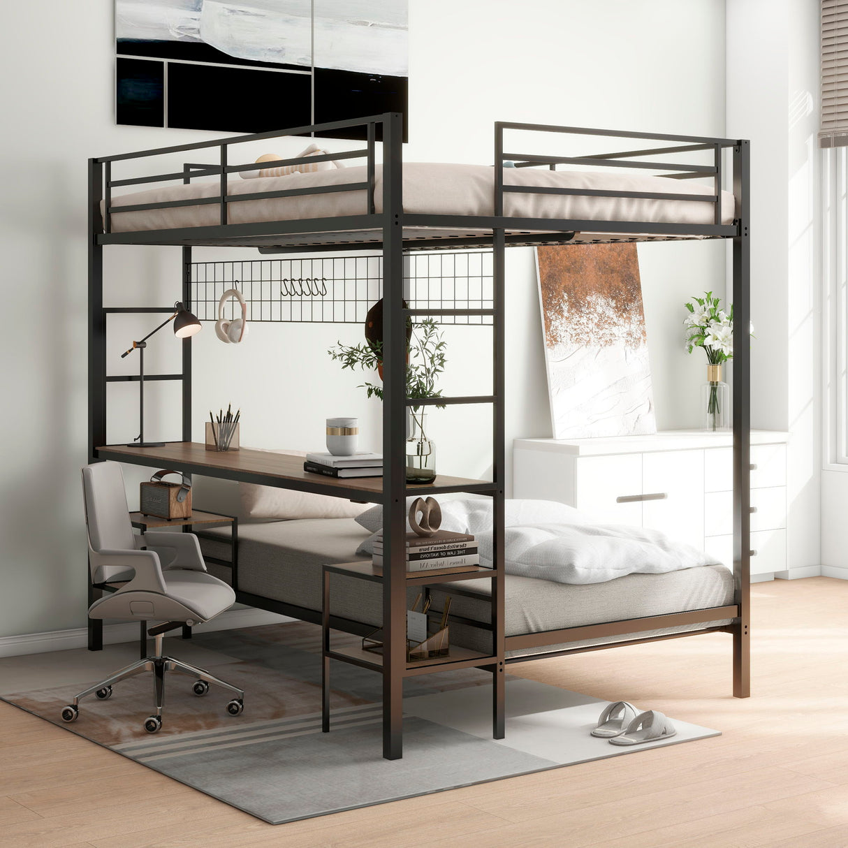 Ethan - Bunk Bed With Desk, Charging Station, Storage Shelves