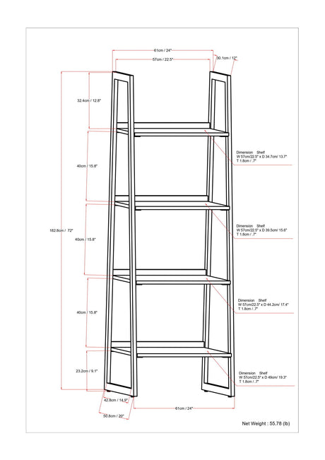 Sawhorse - Solid Walnut Veneer And Metal Ladder Shelf - Walnut by Simpli-Home | Bel Furniture