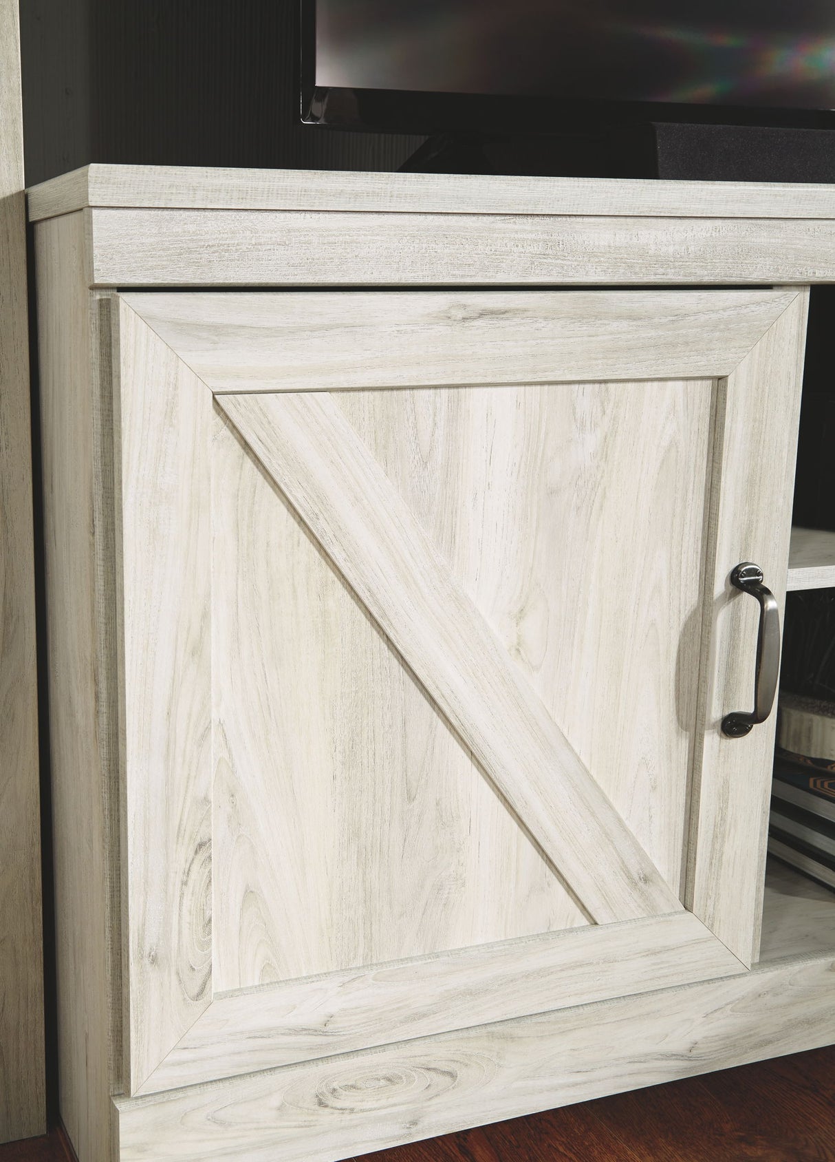 Bellaby - Entertainment Center - TV Stand With Faux Firebrick Fireplace Insert - Whitewash