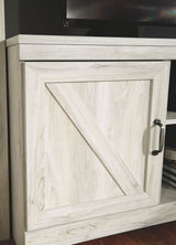 Bellaby - Entertainment Center - TV Stand With Faux Firebrick Fireplace Insert - Whitewash