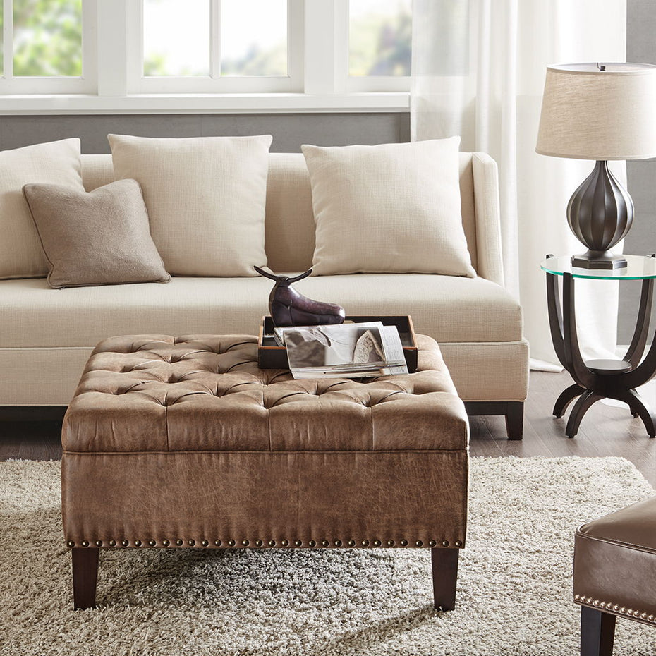 Lindsey - Tufted Square Cocktail Ottoman - Brown