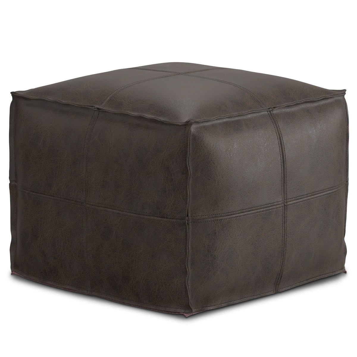 Sheffield - Square Pouf - Distressed Dark Brown by Simpli-Home | Bel Furniture