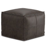 Sheffield - Square Pouf - Distressed Dark Brown by Simpli-Home | Bel Furniture