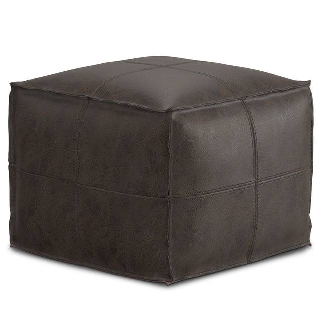 Sheffield - Square Pouf - Distressed Dark Brown by Simpli-Home | Bel Furniture