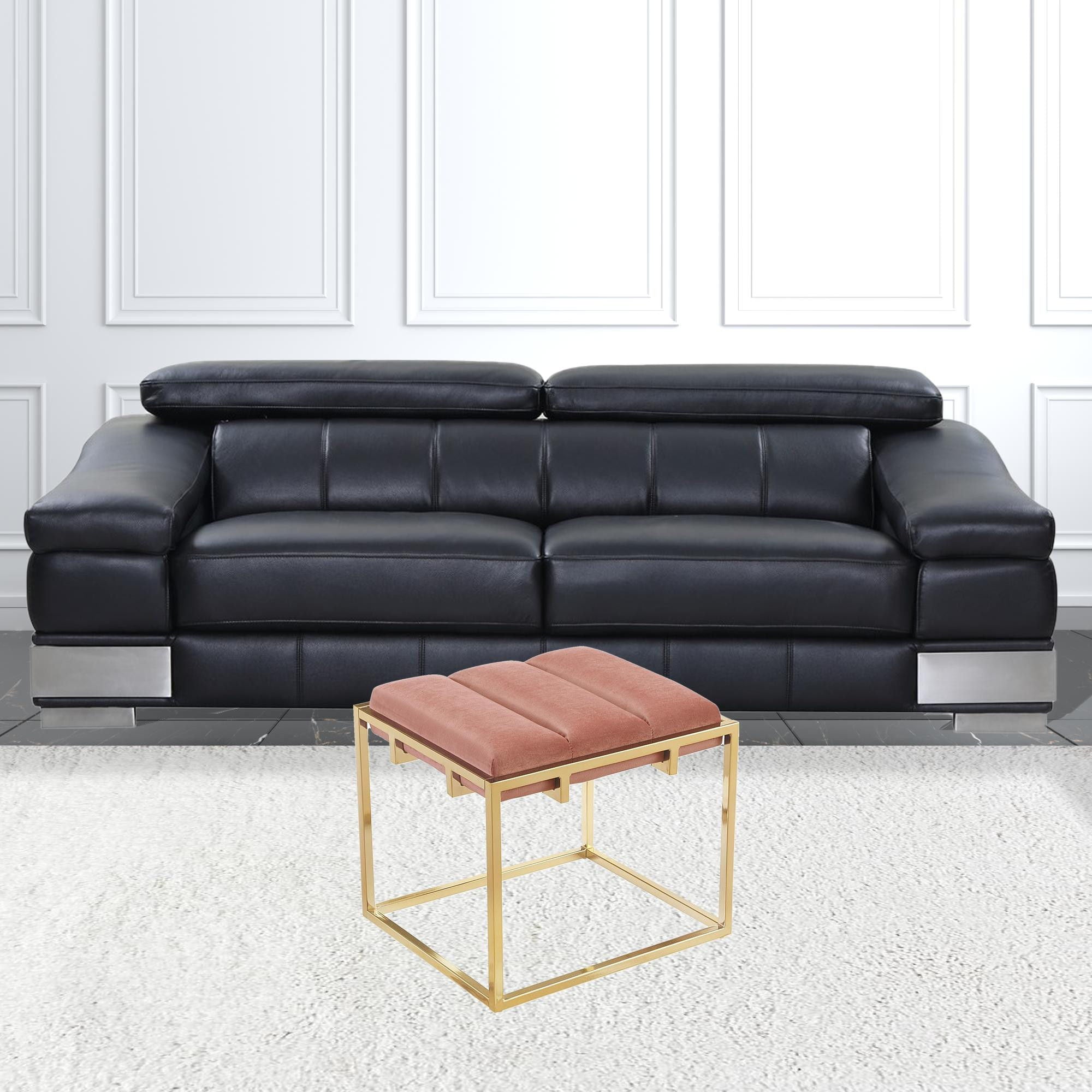 Velvet Ottoman - Blush / Gold