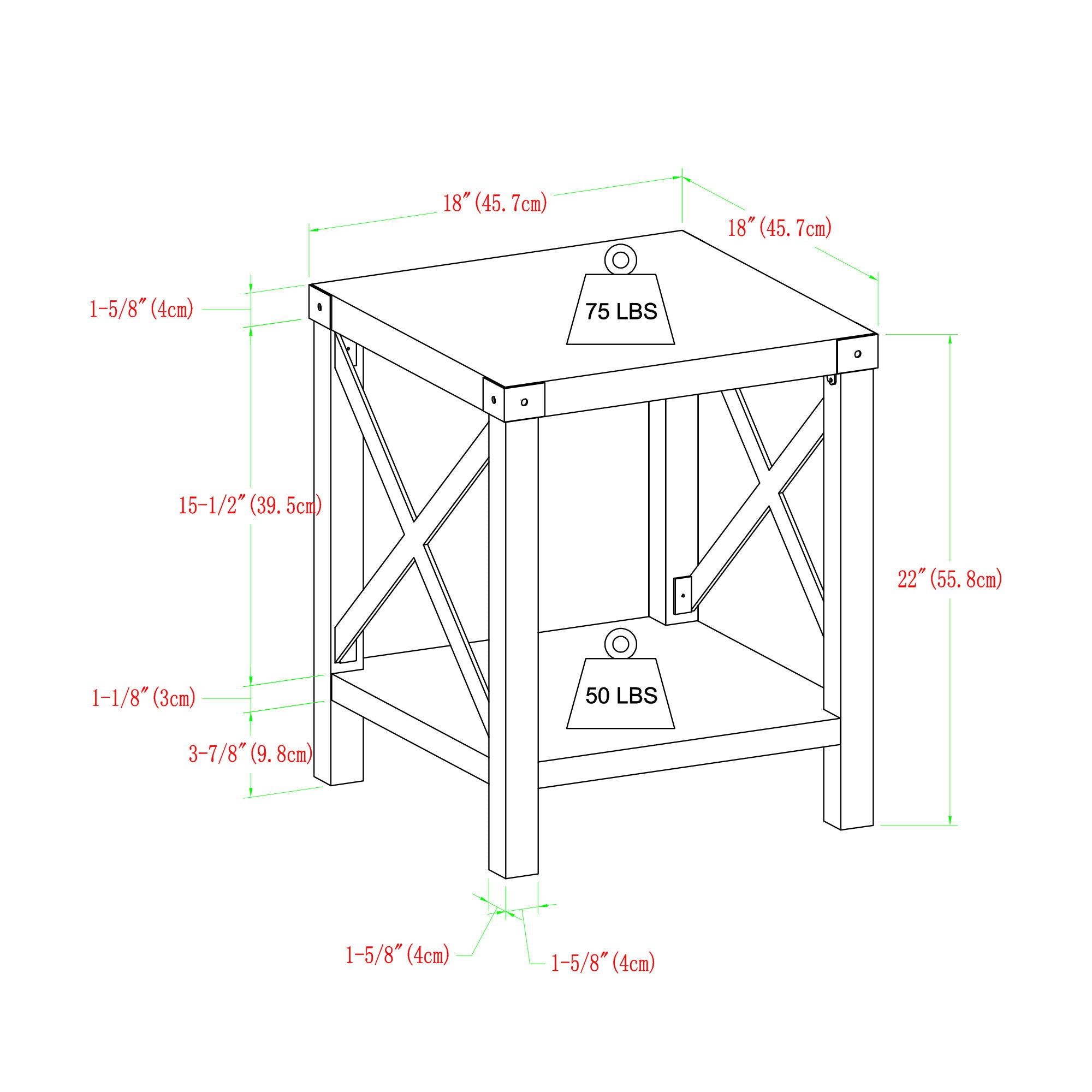 Farmhouse Metal X Table With Lower Shelf