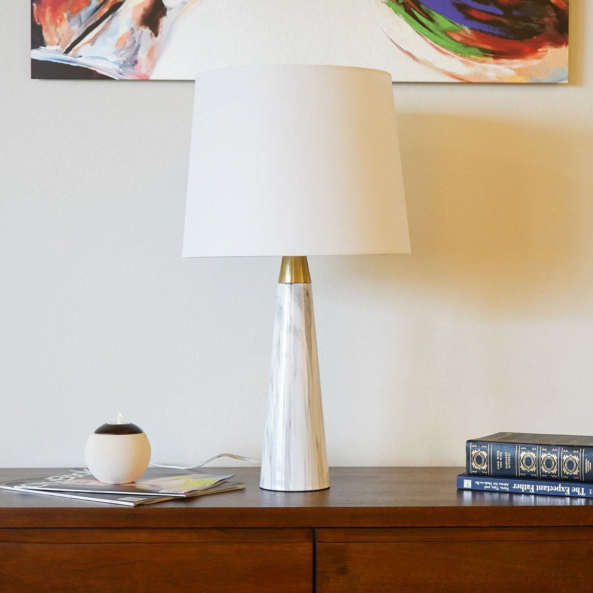 Enclave - Hydro Table Lamp With On / Off Switch Base Shade - Gold / White / White Marble