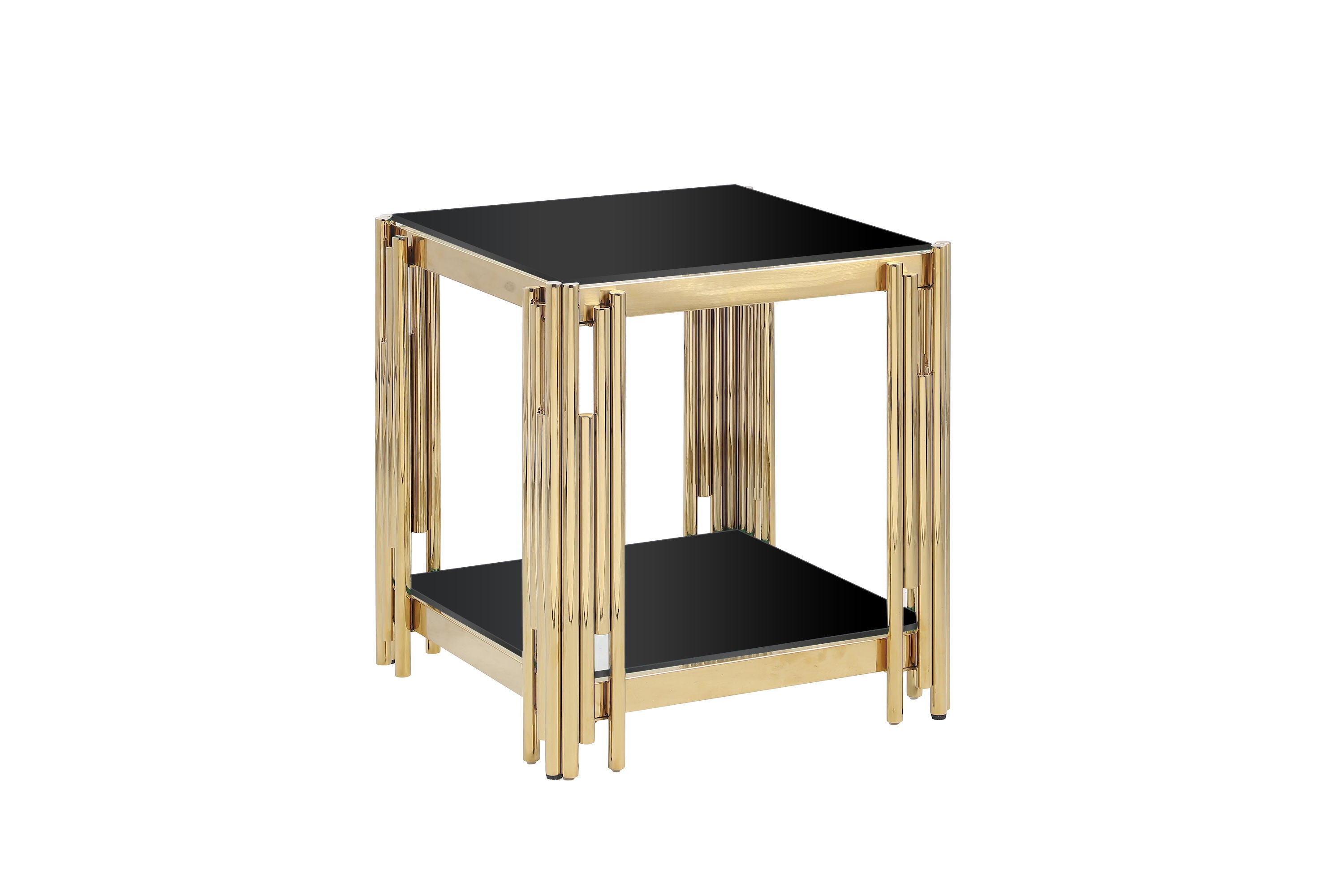 Square End Table With Tempered Glass Top For Living Room - Black / Gold