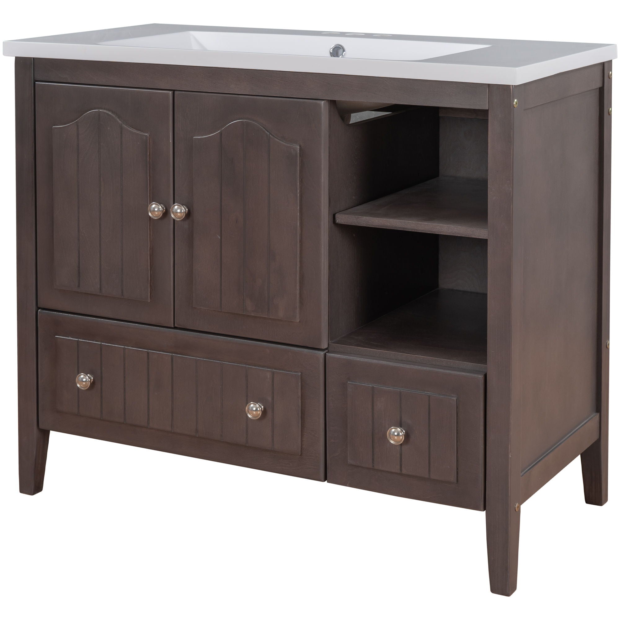 Bathroom Vanity With Ceramic Basin, Bathroom Storage Cabinet With Two Doors And Drawers, Solid Frame, Metal Handles