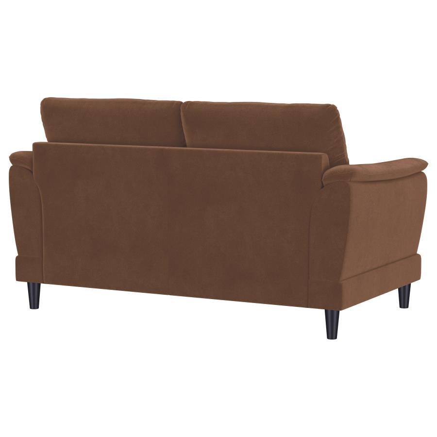 Selma - Velvet Upholstered Crescent Arm Loveseat - Rust by Coaster Fine Furniture | Bel Furniture