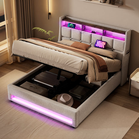 Upholstered Platform Bed With A Hydraulic Storage System, LED And USB Charging (Without Mattress) - view 25