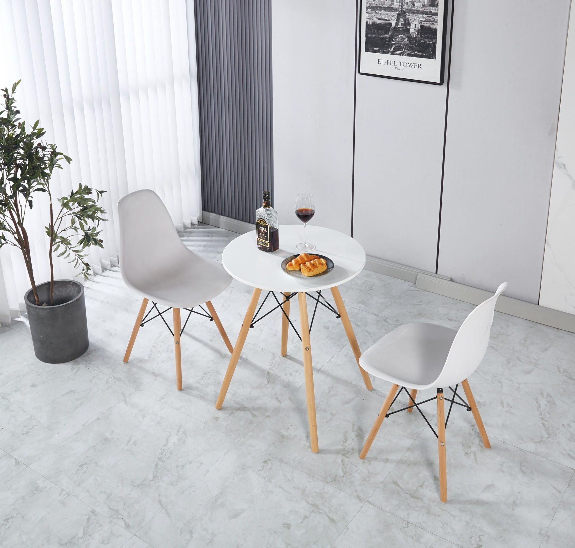 1 Table + 2 Chair, 3 Pieces / 1 Set, Dining Set, Dining Table, Office Table, Coffee Table - White