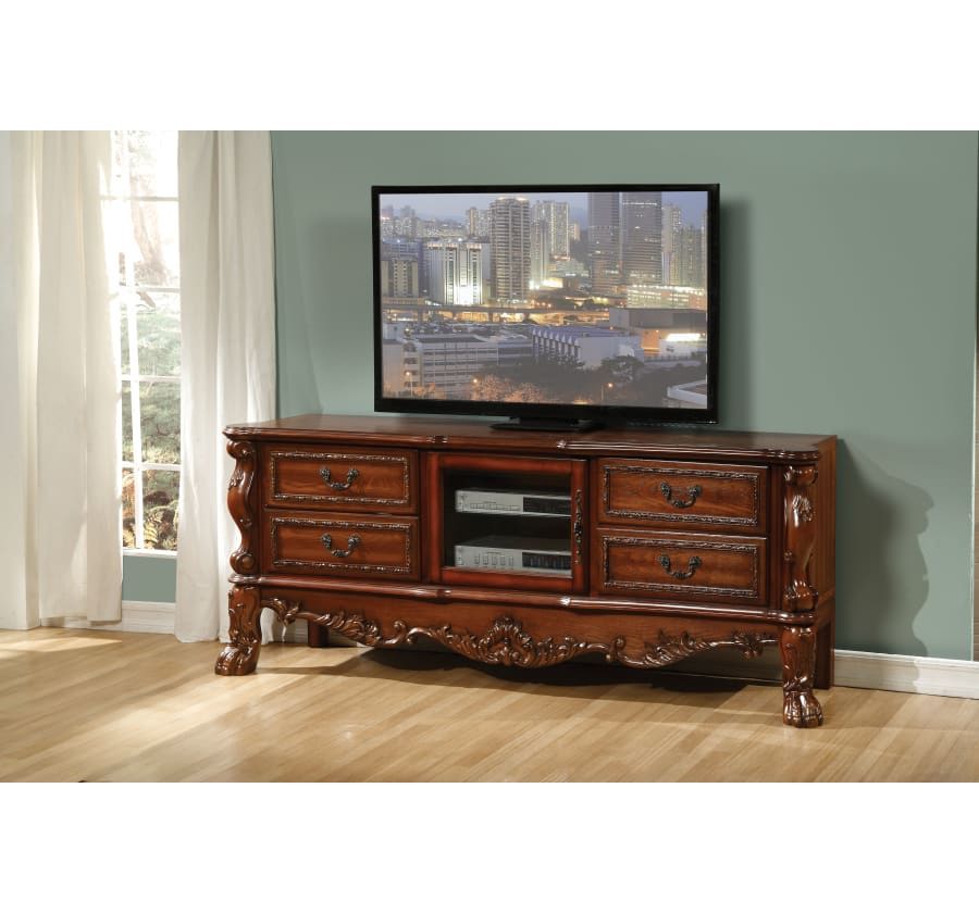 Wood Poly Resin Glass TV Console - Cherry Oak