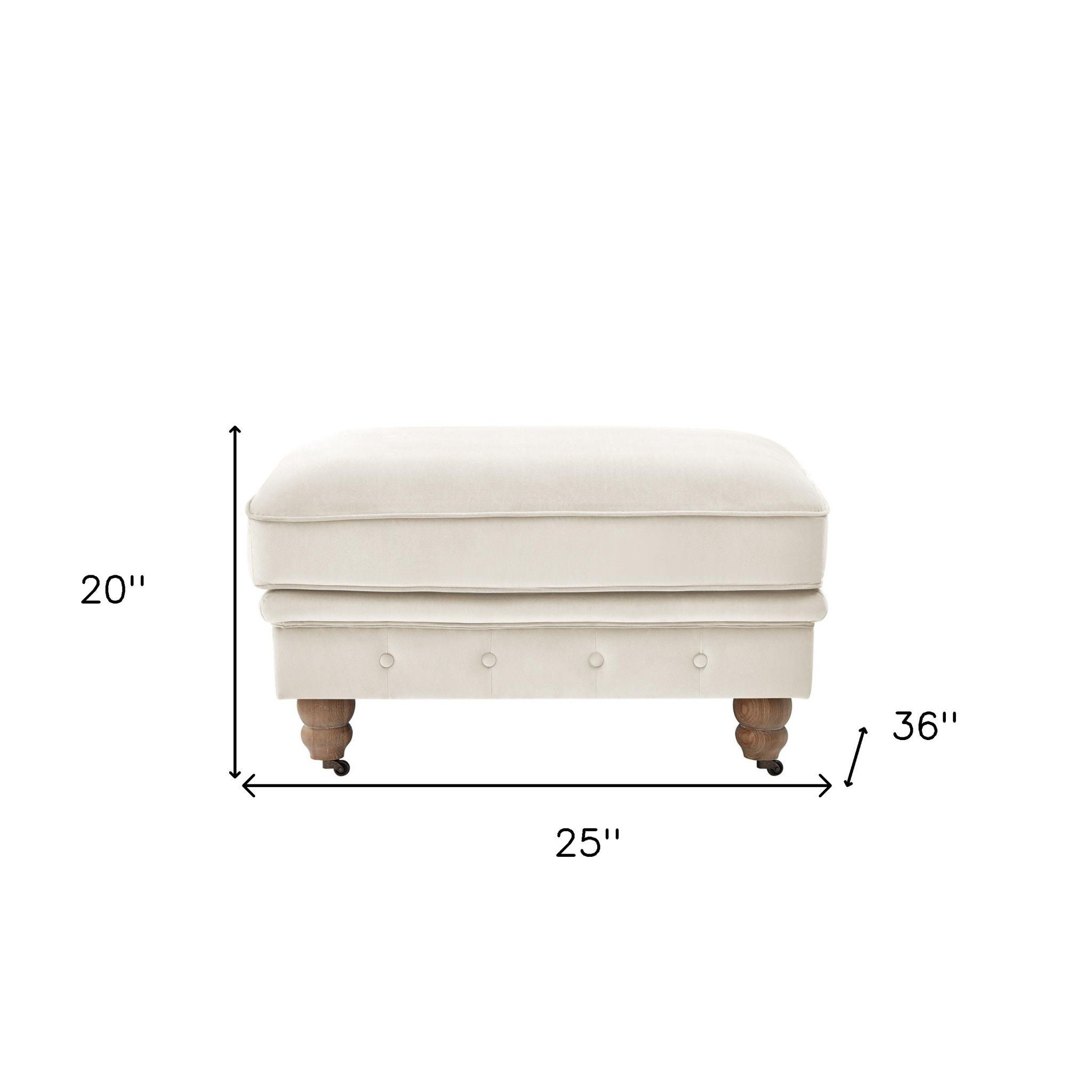 Velvet And Natural Rolling Tufted Cocktail Ottoman - Beige