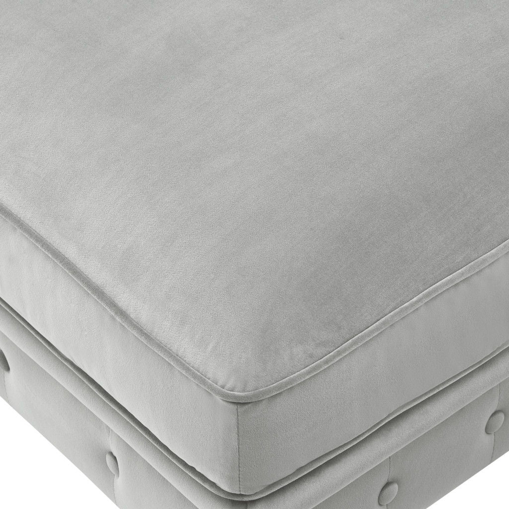 Tufted Velvet And Natural Rolling Cocktail Ottoman - Gray