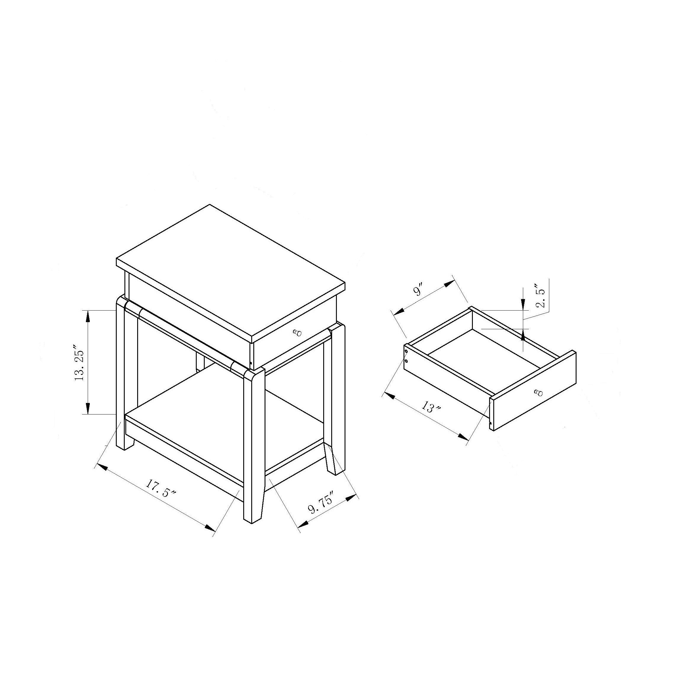 Chair Side End Table With One Drawer And Bottom Shelf, Accent Table - White Oak