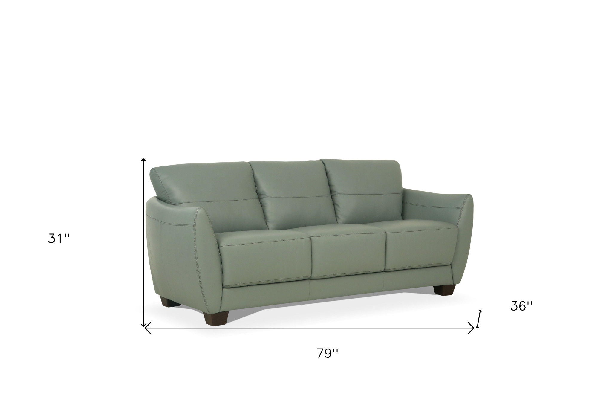 Leather Sofa With Black Legs - Tea Green