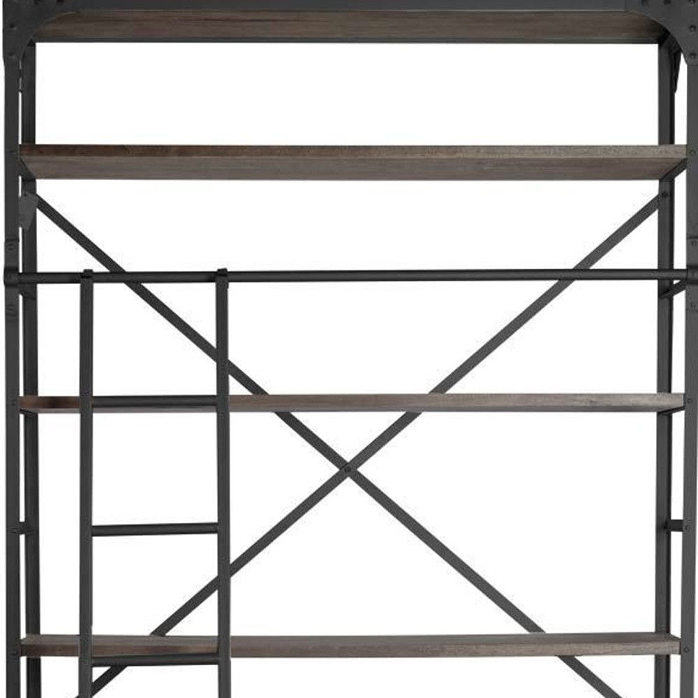 Wood Shelving Unit With Gun Metal Ladder And 4 Shelves - Brown