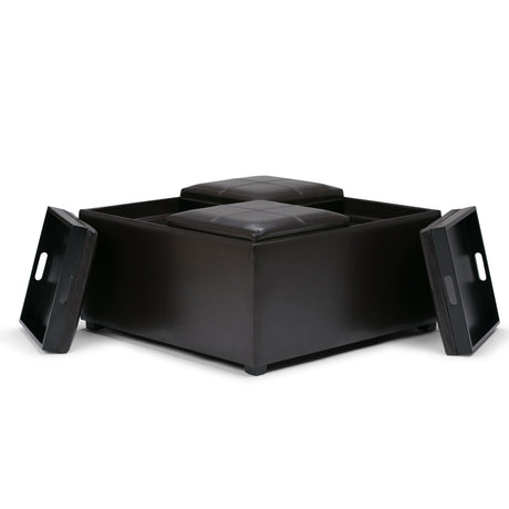 Avalon - Square Coffee Table Storage Ottoman - Tanners Brown by Simpli-Home | Bel Furniture