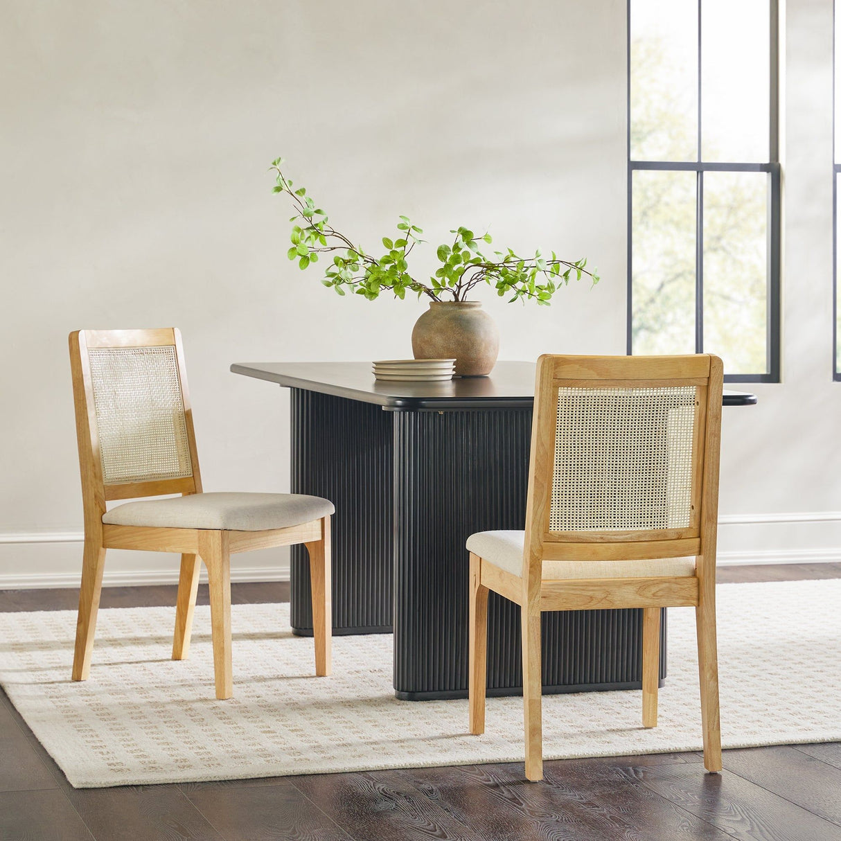 Modern Solid Wood Dining Chair With Rattan Inset Back (Set of 2) by Walker Edison | Bel Furniture