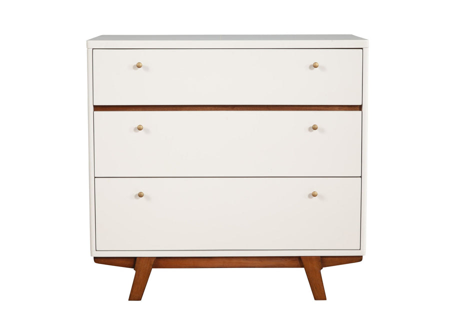 Solid Wood Three Drawer Chest - Brown / White