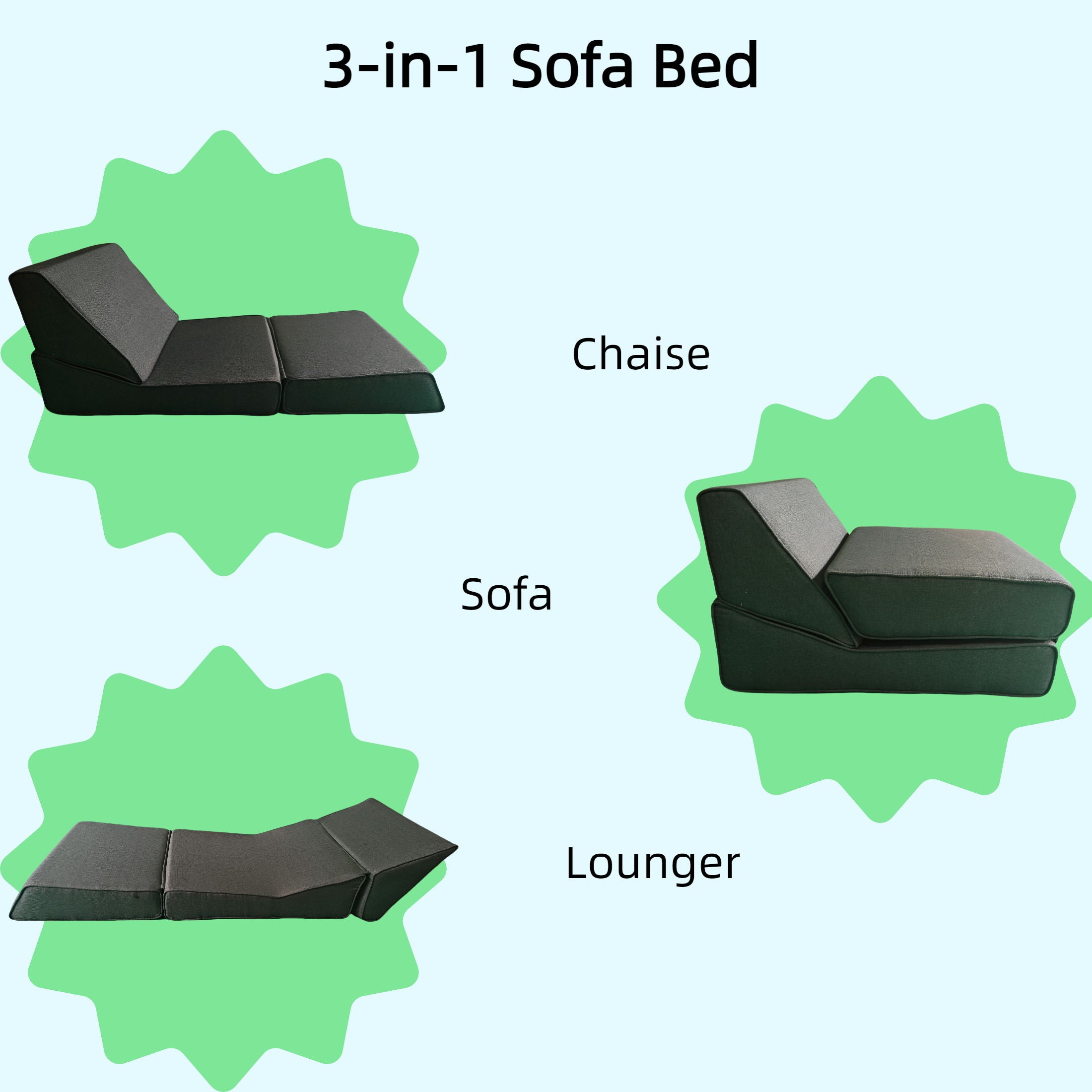 Three In One Folding Sofa, Convertible Bed, Easy To Carry Outdoors, Suitable For Living Room, Bedroom, Lounge, Outdoor