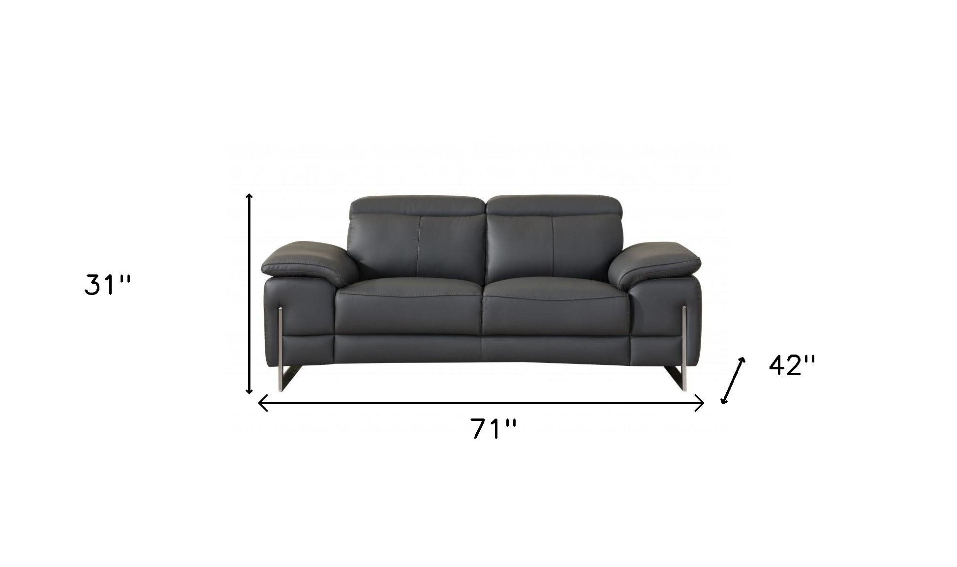 Genuine Leather Love Seat - Gray / Silver