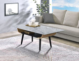 Landon - Coffee Table With Glass Marble Texture Top And Bent Wood Design by Lilola Home | Bel Furniture