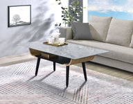 Landon - Coffee Table With Glass Marble Texture Top And Bent Wood Design by Lilola Home | Bel Furniture