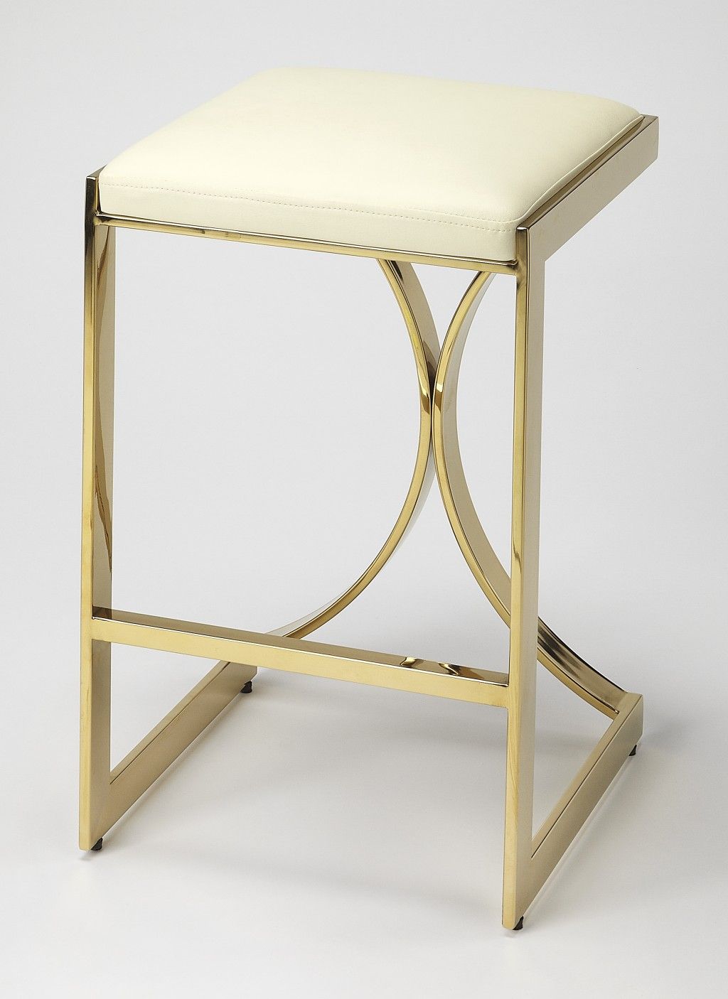 Backless Counter Height Bar Chair - Off White / Gold