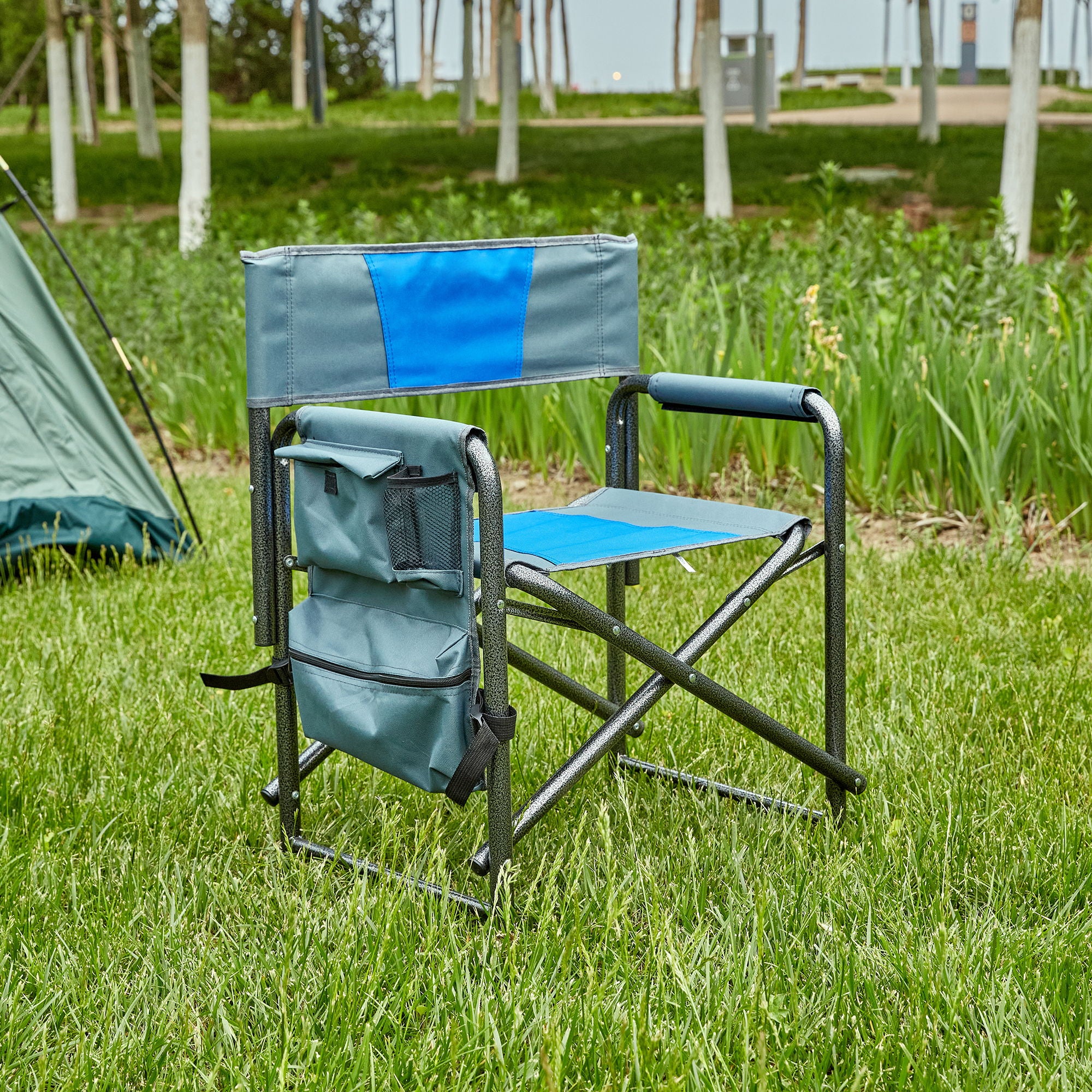 Padded Folding Outdoor Chair With Storage Pockets, Lightweight Oversized Directors Chair For Indoor, Outdoor Camping, Picnics And Fishing