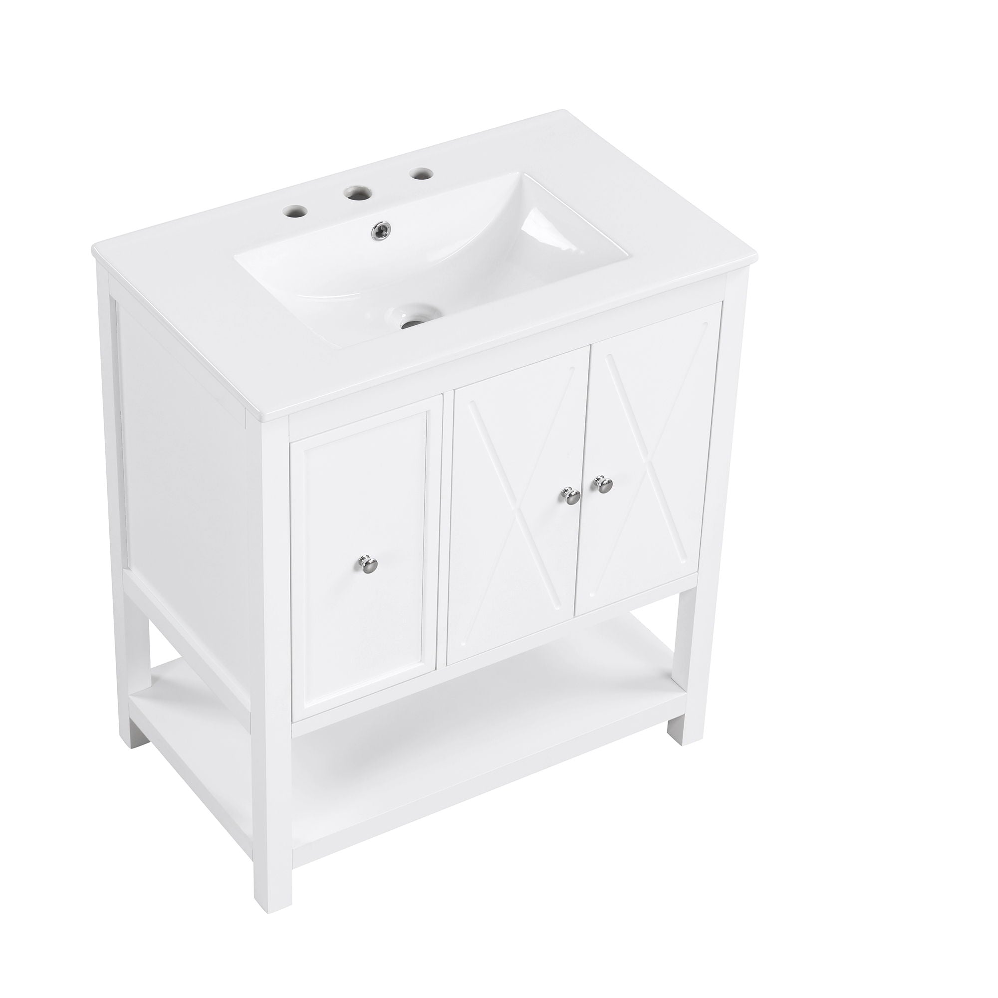 Bathroom Vanity With Sink Top, Bathroom Vanity Cabinet With Two Doors And One Drawer, MDF Boards, Solid Wood, One Package - White