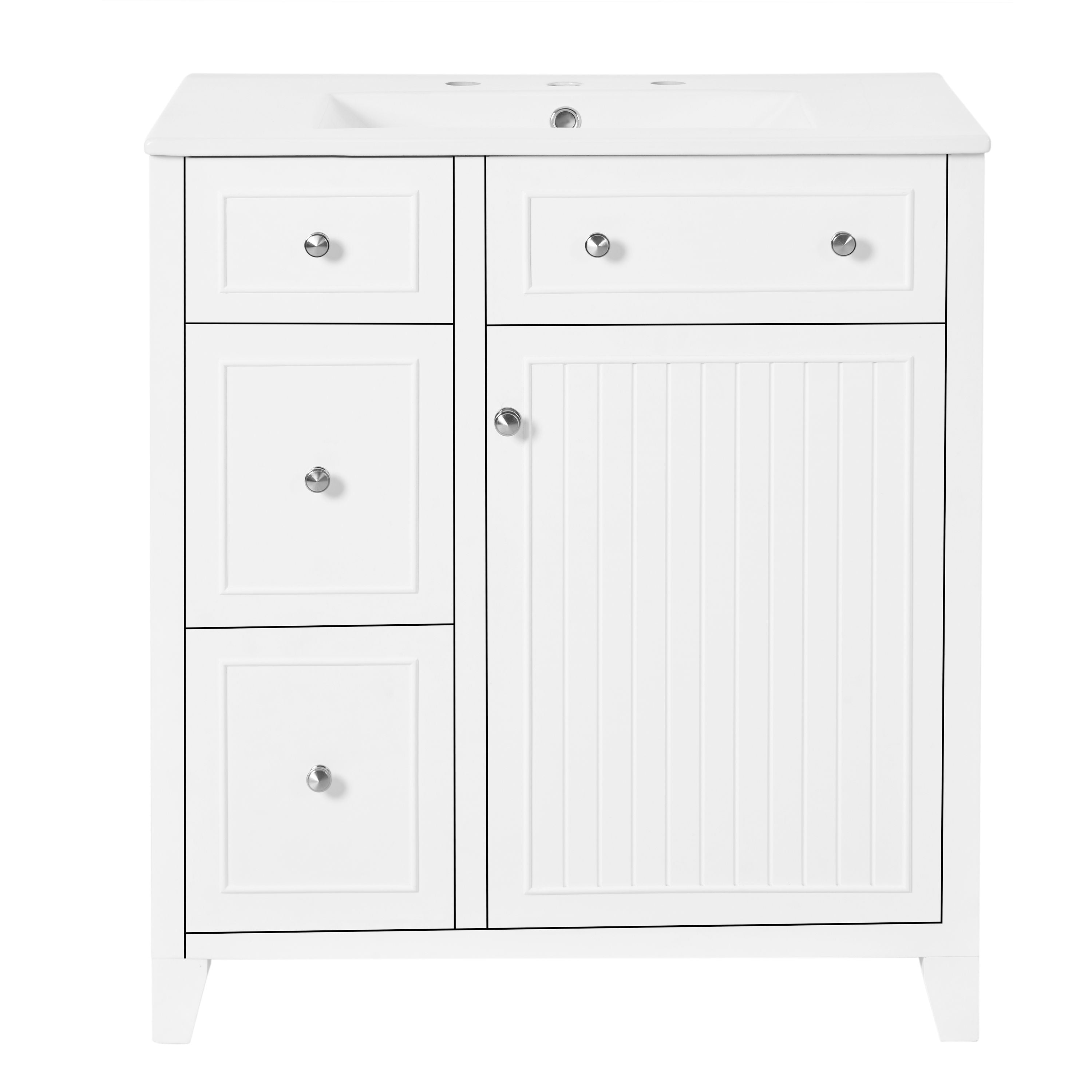 Bathroom Vanity Cabinet With Ceramic Basin, Double-Layer Drawer, Deep Drawer And Adjustable Shelf